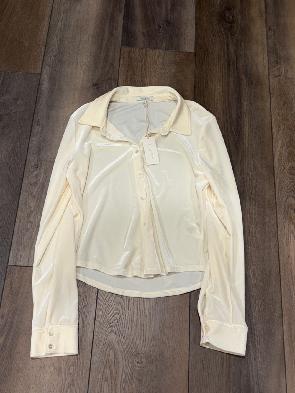 Z Supply Cream Satin-Look Button Down Shirt